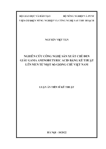 Luận án Nghiên cứu công nghệ sản xuất chè đen giàu gama aminobutyric acid bằng kỹ thuật lên men từ một số giống chè Việt Nam