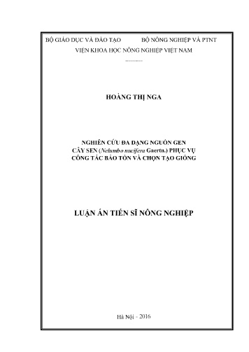 Luận án Nghiên cứu đa dạng nguồn gen cây sen (Nelumbo nucifera Gaertn.) phục vụ công tác bảo tồn và chọn tạo giống