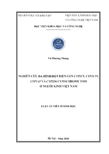 Luận án Nghiên cứu đa hình/đột biến gen CYP2C9, CYP2C19, CYP3A và YP2D6 cytochrome P450 ở người Kinh Việt Nam