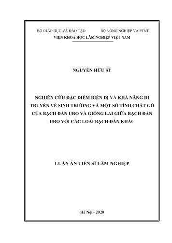 Luận án Nghiên cứu đặc điểm biến dị và khả năng di truyền về sinh trưởng và một số tính chất gỗ của bạch đàn uro và giống lai giữa bạch đàn URO với các loài bạch đàn khác
