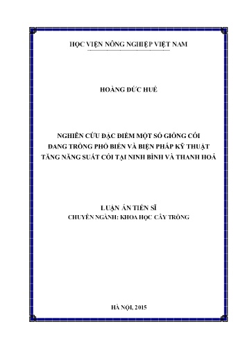 Luận án Nghiên cứu đặc điểm một số giống cói đang trồng phổ biến và biện pháp kỹ thuật tăng năng suất cói tại Ninh Bình và Thanh Hoá