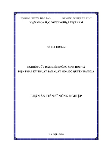 Luận án Nghiên cứu đặc điểm nông sinh học và biện pháp kỹ thuật sản xuất hoa đỗ quyên bản địa