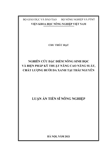Luận án Nghiên cứu đặc điểm nông sinh học và biện pháp kỹ thuật nâng cao năng suất, chất lượng bưởi da xanh tại Thái Nguyên Luận án Nghiên cứu đặc điểm nông sinh học và biện pháp kỹ thuật nâng cao năng suất, chất lượng bưởi da xanh tại Thái Nguyên