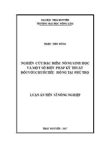 Luận án Nghiên cứu đặc điểm nông sinh học và một số biện pháp kỹ thuật đối với chuối tiêu hồng tại Phú Thọ