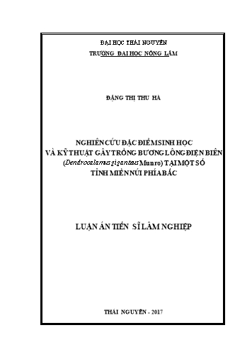 Luận án Nghiên cứu đặc điểm sinh học và kỹ thuật gây trồng bương lông Điện Biên (dendrocalamus giganteus munro) tại một số tỉnh miền núi phía Bắc