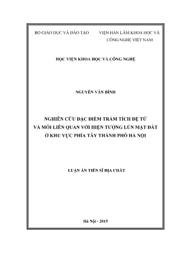 Luận án Nghiên cứu đặc điểm trầm tích đệ tứ và mối liên quan với hiện tượng lún mặt đất ở khu vực phía Tây Thành phố Hà Nội