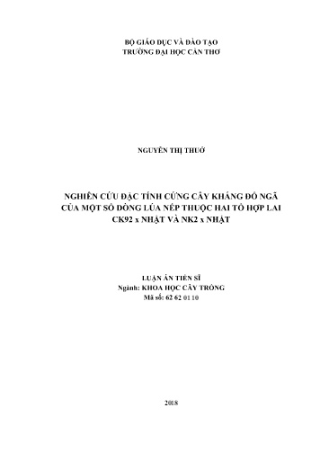 Luận án Nghiên cứu đặc tính cứng cây kháng đổ ngã của một số dòng lúa nếp thuộc hai tổ hợp lai CK92 x Nhật và NK2 x Nhật Luận án Nghiên cứu đặc tính cứng cây kháng đổ ngã của một số dòng lúa nếp thuộc hai tổ hợp lai CK92 x Nhật và NK2 x Nhật