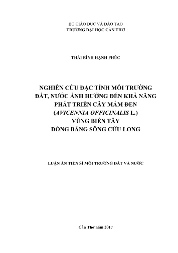 Luận án Nghiên cứu đặc tính môi trường đất, nước ảnh hưởng đến khả năng phát triển cây mấm đen (avicennia officinalis l.) vùng biển Tây đồng bằng sông Cửu Long