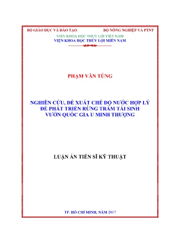 Luận án Nghiên cứu, đề xuất chế độ nước hợp lý để phát triển rừng tràm tái sinh vườn quốc gia U Minh Thượng