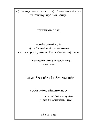 Luận án Nghiên cứu đề xuất hệ thống giám sát và đánh giá chi trả dịch vụ môi trường rừng tại Việt Nam
