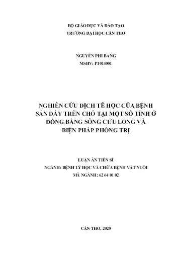Luận án Nghiên cứu dịch tễ học của bệnh sán dây trên chó tại một số tỉnh ở đồng bằng sông Cửu Long và biện pháp phòng trị Luận án Nghiên cứu dịch tễ học của bệnh sán dây trên chó tại một số tỉnh ở đồng bằng sông Cửu Long và biện pháp phòng trị