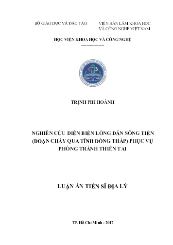 Luận án Nghiên cứu diễn biến lòng dẫn sông Tiền (đoạn chảy qua tỉnh Đồng Tháp) phục vụ phòng tránh thiên tai Luận án Nghiên cứu diễn biến lòng dẫn sông Tiền (đoạn chảy qua tỉnh Đồng Tháp) phục vụ phòng tránh thiên tai