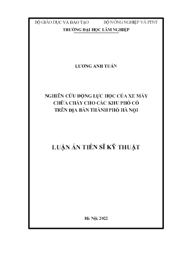 Luận án Nghiên cứu động lực học của xe máy chữa cháy cho các khu phố cổ trên địa bàn Thành phố Hà Nội