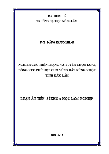 Luận án Nghiên cứu hiện trạng và tuyển chọn loài, dòng keo phù hợp cho vùng đất rừng khộp tỉnh Đắk Lắk