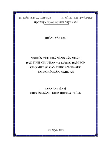 Luận án Nghiên cứu khả năng sản xuất, đặc tính chịu hạn và lượng đạm bón cho một số cây thức ăn gia súc tại Nghĩa Đàn, Nghệ An