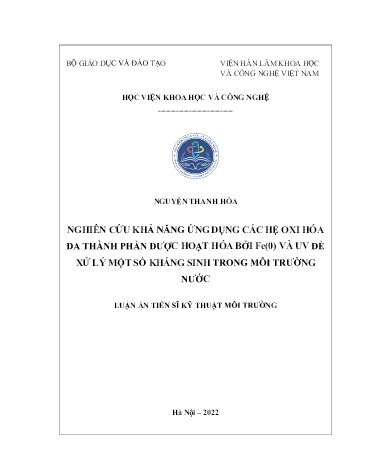 Luận án Nghiên cứu khả năng ứng dụng các hệ oxi hóa đa thành phần được hoạt hóa bởi Fe(0) và UV để xử lý một số kháng sinh trong môi trường nước