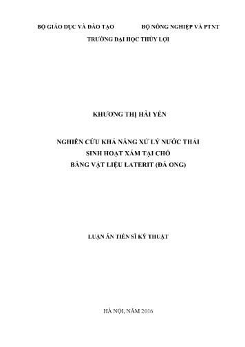 Luận án Nghiên cứu khả năng xử lý nước thải sinh hoạt xám tại chỗ bằng vật liệu laterit (đá ong) Luận án Nghiên cứu khả năng xử lý nước thải sinh hoạt xám tại chỗ bằng vật liệu laterit (đá ong)