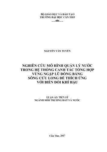 Luận án Nghiên cứu mô hình quản lý nước trong hệ thống canh tác tổng hợp vùng ngập lũ đồng bằng sông Cửu Long để thích ứng với biến đổi khí hậu