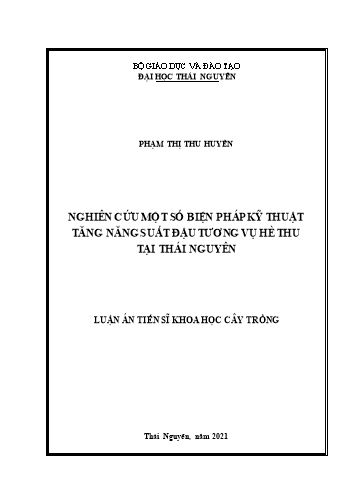 Luận án Nghiên cứu một số biện pháp kỹ thuật tăng năng suất đậu tương vụ hè thu tại Thái Nguyên