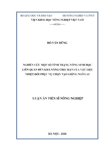 Luận án Nghiên cứu một số tính trạng nông sinh học liên quan đến khả năng chịu hạn của vật liệu nhiệt đới phục vụ chọn tạo giống ngô lai