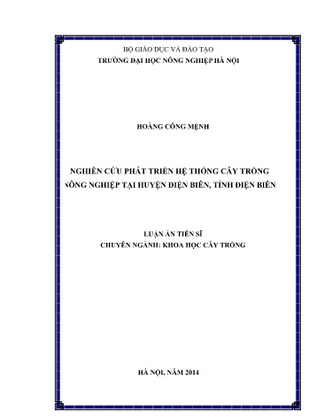 Luận án Nghiên cứu phát triển hệ thống cây trồng nông nghiệp tại huyện Điện Biên, tỉnh Điện Biên