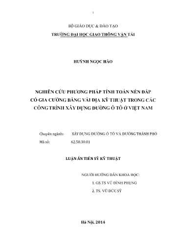 Luận án Nghiên cứu phương pháp tính toán nền đắp có gia cường bằng vải địa kỹ thuật trong các công trình xây dựng ô tô Việt Nam