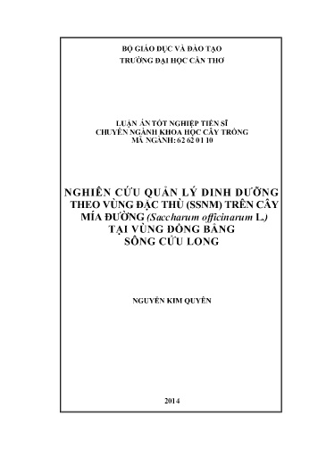 Luận án Nghiên cứu quản lý dinh dưỡng theo vùng đặc thù (SSNM) trên cây mía đường (Saccharum officinarum L.) tại vùng đồng bằng sông Cửu Long