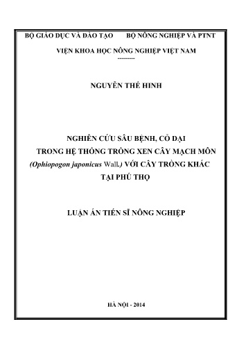 Luận án Nghiên cứu sâu bệnh, cỏ dại trong hệ thống trồng xen cây mạch môn (Ophiopogon japonicus Wall.) với cây trồng khác tại Phú Thọ