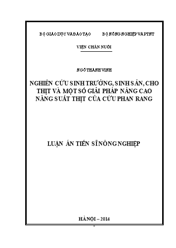 Luận án Nghiên cứu sinh trưởng, sinh sản, cho thịt và một số giải pháp nâng cao năng suất thịt của cừu Phan Rang