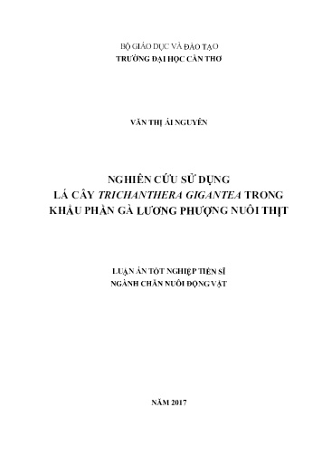 Luận án Nghiên cứu sử dụng lá cây Trichanthera gigantea trong khẩu phần gà lương phượng nuôi thịt