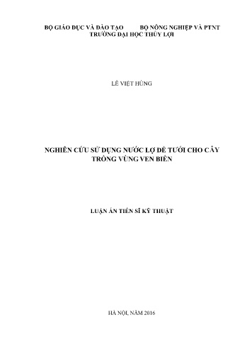 Luận án Nghiên cứu sử dụng nước lợ để tưới cho cây trồng vùng ven biển