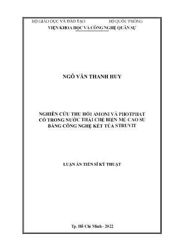Luận án Nghiên cứu thu hồi amoni và photphat có trong nước thải chế biến mủ cao su bằng công nghệ kết tủa struvit
