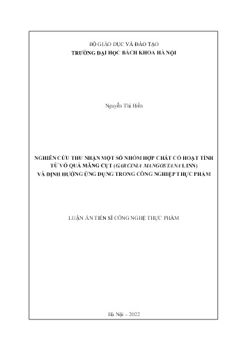 Luận án Nghiên cứu thu nhận một số nhóm hợp chất có hoạt tính từ vỏ quả măng cụt (garcinia mangostana linn) và định hướng ứng dụng trong công nghiệp thực phẩm