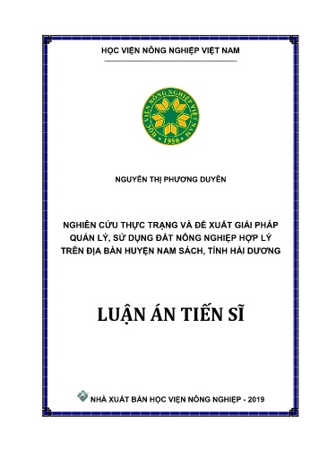 Luận án Nghiên cứu thực trạng và đề xuất giải pháp quản lý, sử dụng đất nông nghiệp hợp lý trên địa bàn huyện Nam Sách, tỉnh Hải Dương