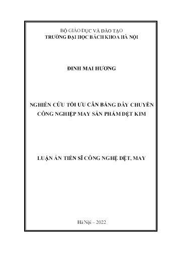 Luận án Nghiên cứu tối ưu cân bằng dây chuyền công nghiệp may sản phẩm dệt kim Luận án Nghiên cứu tối ưu cân bằng dây chuyền công nghiệp may sản phẩm dệt kim