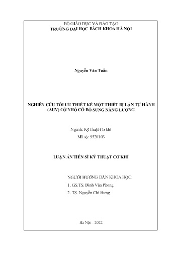 Luận án Nghiên cứu tối ưu thiết kế một thiết bị lặn tự hành (AUV) cỡ nhỏ có bổ sung năng lượng Luận án Nghiên cứu tối ưu thiết kế một thiết bị lặn tự hành (AUV) cỡ nhỏ có bổ sung năng lượng