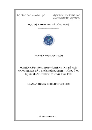 Luận án Nghiên cứu tổng hợp và biến tính bề mặt nano silica cấu trúc rỗng định hướng ứng dụng mang thuốc chống ung thư