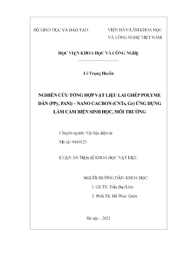 Luận án Nghiên cứu tổng hợp vật liệu lai ghép polyme dẫn (PPyy, PANii) - Nano cacbon (CNTss, Grr) ứng dụng làm cảm biến sinh học, môi trường
