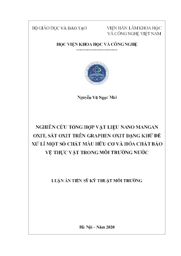 Luận án Nghiên cứu tổng hợp vật liệu nano mangan oxit, sắt oxit trên graphen oxit dạng khử để xử lí một số chất màu hữu cơ và hóa chất bảo vệ thực vật trong môi trường nước