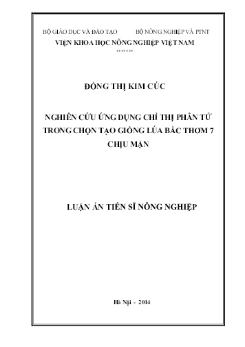 Luận án Nghiên cứu ứng dụng chỉ thị phân tử trong chọn tạo giống lúa Bắc Thơm 7 chịu mặn