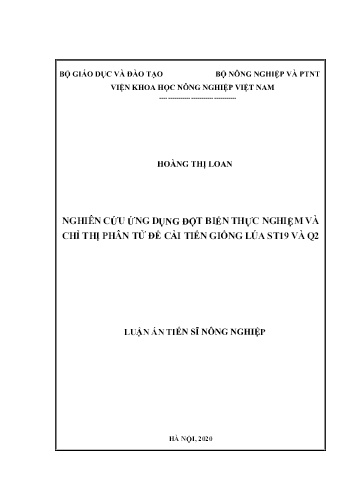 Luận án Nghiên cứu ứng dụng đột biến thực nghiệm và chỉ thị phân tử để cải tiến giống lúa ST19 và Q2 Luận án Nghiên cứu ứng dụng đột biến thực nghiệm và chỉ thị phân tử để cải tiến giống lúa ST19 và Q2
