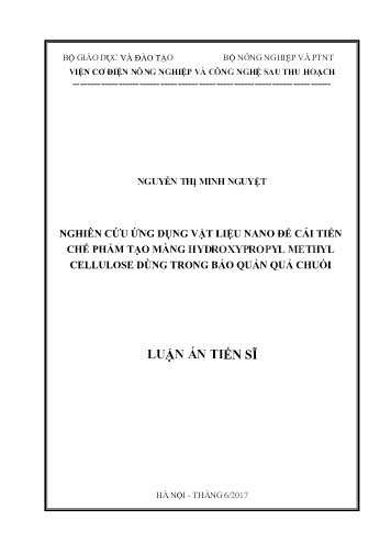 Luận án Nghiên cứu ứng dụng vật liệu nano để cải tiến chế phẩm tạo màng hydroxypropyl methyl cellulose dùng trong bảo quản quả chuối