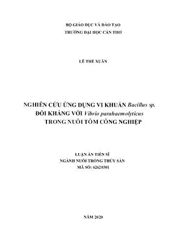 Luận án Nghiên cứu ứng dụng vi khuẩn bacillus sp. đối kháng với vibrio parahaemolyticus trong nuôi tôm công nghiệp