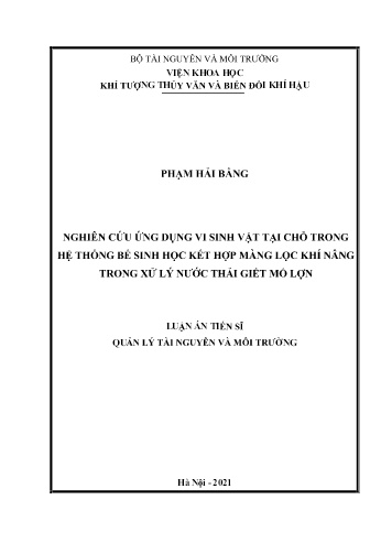 Luận án Nghiên cứu ứng dụng vi sinh vật tại chỗ trong hệ thống bể sinh học kết hợp màng lọc khí nâng trong xử lý nước thải giết mổ lợn