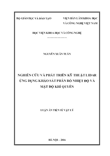 Luận án Nghiên cứu và phát triển kỹ thuật Lidar ứng dụng khảo sát phân bố nhiệt độ và mật độ khí quyển