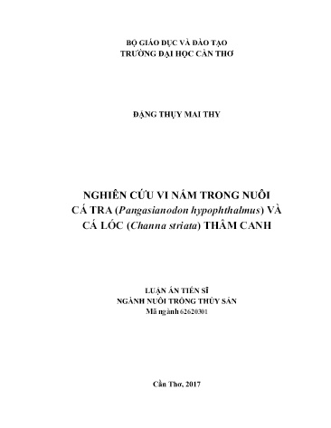 Luận án Nghiên cứu vi nấm trong nuôi cá tra (Pangasianodon hypophthalmus) và cá lóc (Channa striata) thâm canh