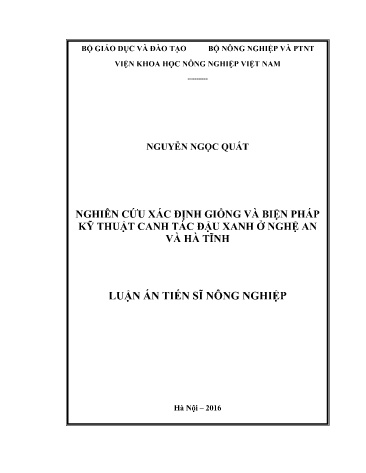 Luận án Nghiên cứu xác định giống và biện pháp kỹ thuật canh tác đậu xanh ở Nghệ An và Hà Tĩnh