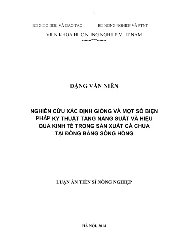 Luận án Nghiên cứu xác định giống và một số biện pháp kỹ thuật tăng năng suất và hiệu quả kinh tế trong sản xuất cà chua tại đồng bằng sông Hồng