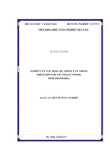 Luận án Nghiên cứu xác định hệ thống cây trồng thích hợp ở huyện Thạch Thành, tỉnh Thanh Hóa Luận án Nghiên cứu xác định hệ thống cây trồng thích hợp ở huyện Thạch Thành, tỉnh Thanh Hóa