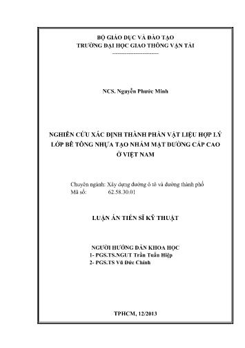 Luận án Nghiên cứu xác định thành phần vật liệu hợp lý lớp bê tông nhựa tạo nhám mặt đường cấp cao ở Việt Nam